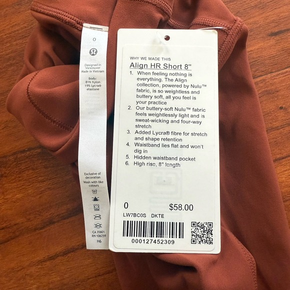 Lululemon Align High Rise Short 8" Dark Terracotta Size 0 NWT $68 - Picture 11 of 15